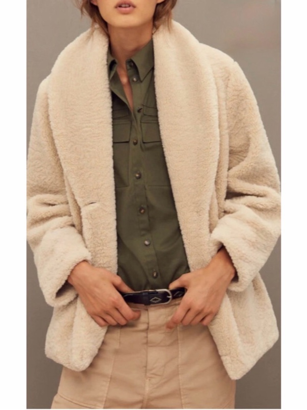 BA&SH Welli Faux Shearling Coat in Ecru Womens Size 3 / US L